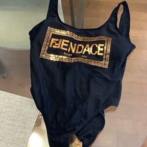Fendi Black Swimsuit with Gold Medusa Logo